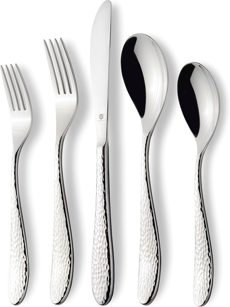 Hammered Silverware Set | Premium 18/10 Stainless Steel Flatware Service for 12 | Heavy-Duty & Dishwasher Safe | Built to Last (60-Piece, Marettimo Hammered)