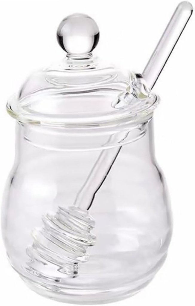 Cabilock 1set Transparent Honey Pot with Dipper and Lid Honey Dispenser for Kitchen Bakery Shop and Home Use