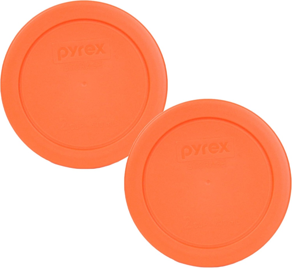 Pyrex 7200-PC 2-Cup Orange Round Plastic Food Storage Lid, Made in USA - 2 Pack