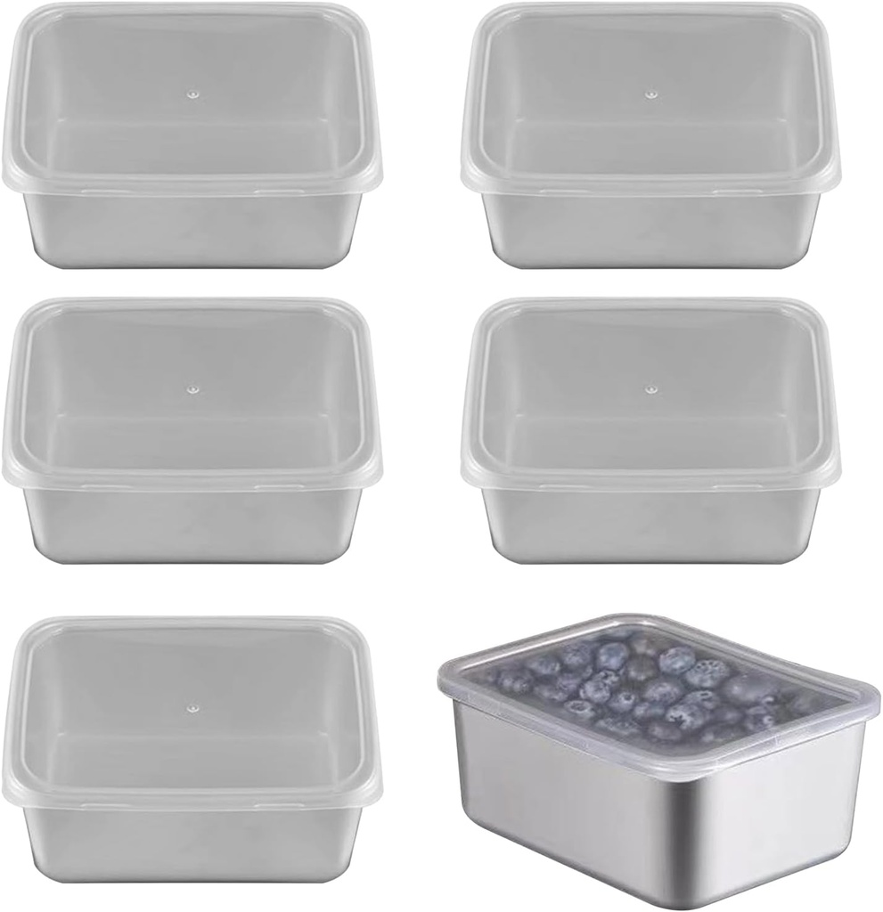 6pcs Stainless Steel Snack Containers, Small Fruit Box Square Food Storage Bento Box Stackable Food Storage Containers with Lid, 5 x 4 x 2 in