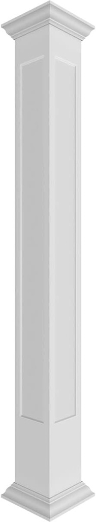 Ekena Millwork 8"W x 8'H Premium Square Non-Tapered Recessed Panel PVC Endura-Craft Column Wrap Kit, Crown Capital & Base