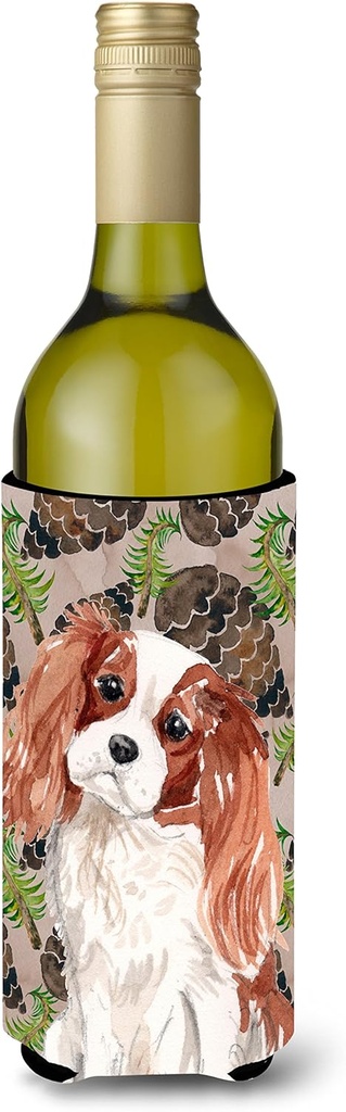 Caroline's Treasures BB9568LITERK Blenheim Cavalier Spaniel Pine Cones Wine Bottle Hugger Bottle Cooler Sleeve Hugger Machine Washable Collapsible Insulator Beverage Insulated Holder