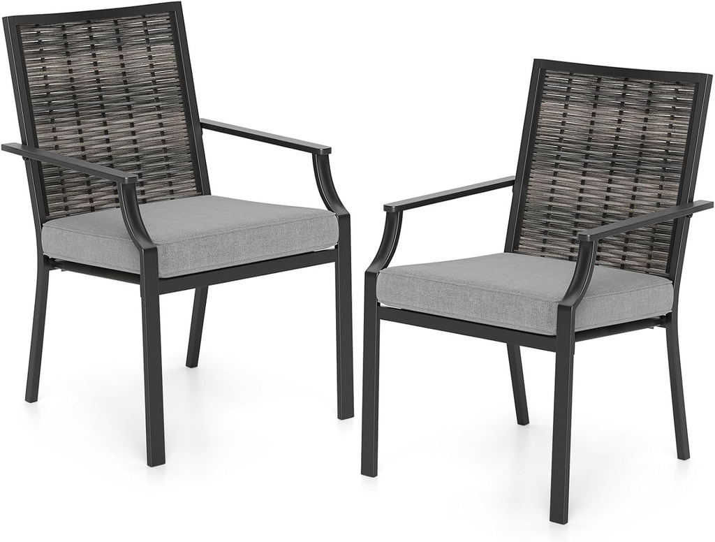 Byroce Outdoor Wicker Patio Chairs, Stackable Rattan Dining Chairs with Removable & Breathable Cushion, Wicker Chairs Set of 2 for Kitchen, Balcony, Porch & Poolside, Mix Gray (1)