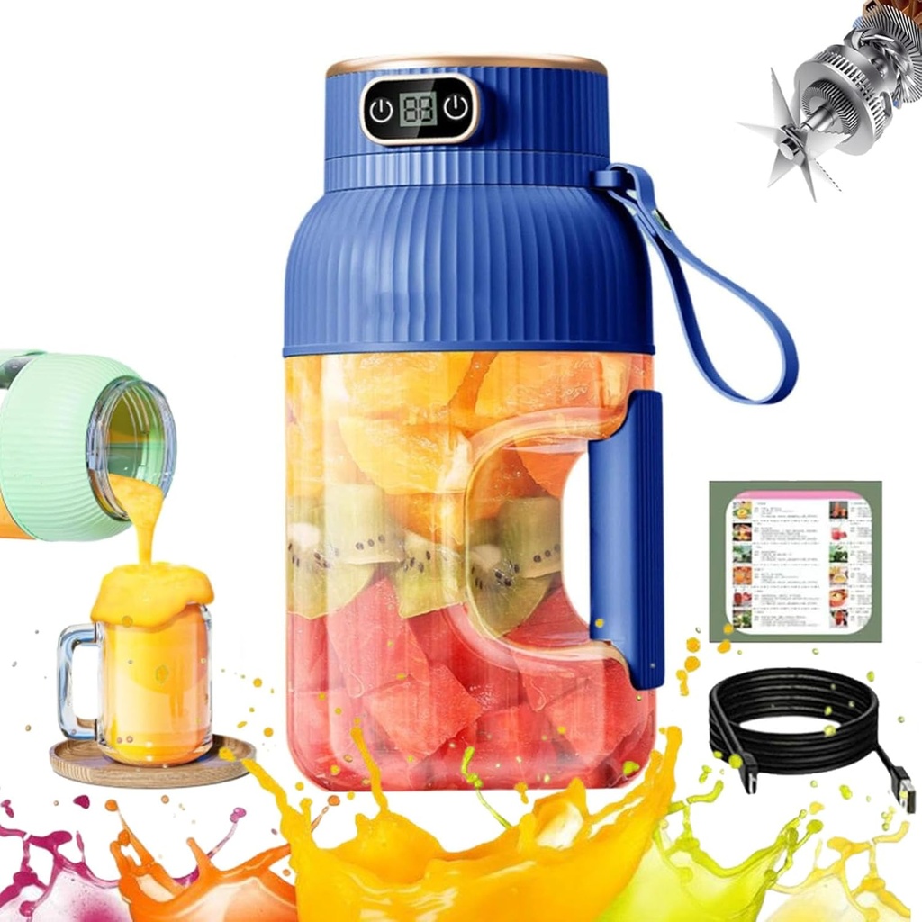 2024 Upgraded TheOvidian Multifunctional Portable Juicer Cup with Digital Display, 42 Oz Large Capacity Ovidian Portable Juicer,Personal Blende for Shakes and Smoothies (Blue, Single Cup+Single Lid)
