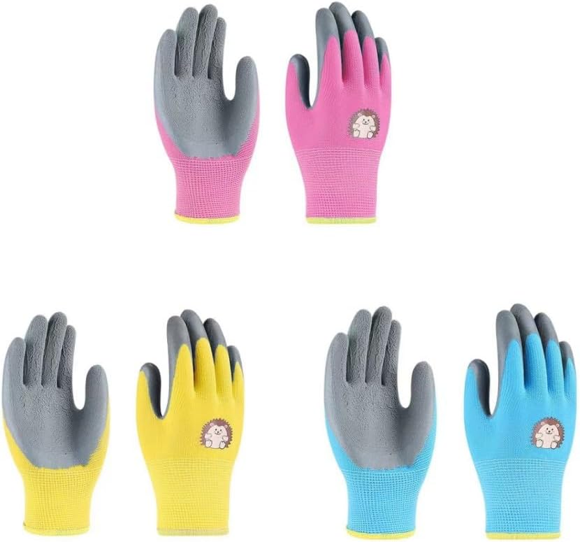 3 Pairs Kids Gardening Gloves,Rubber Coated Children Garden Gloves,Girls Boys Outdoor Protective Work Gloves