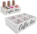Coffee Station Organizer, 6 Divider Wooden Coffee Tray Tea Bar Organizer Tea Caddy Cafe Pod Holder for Home Office Kitchen Countertop (White)