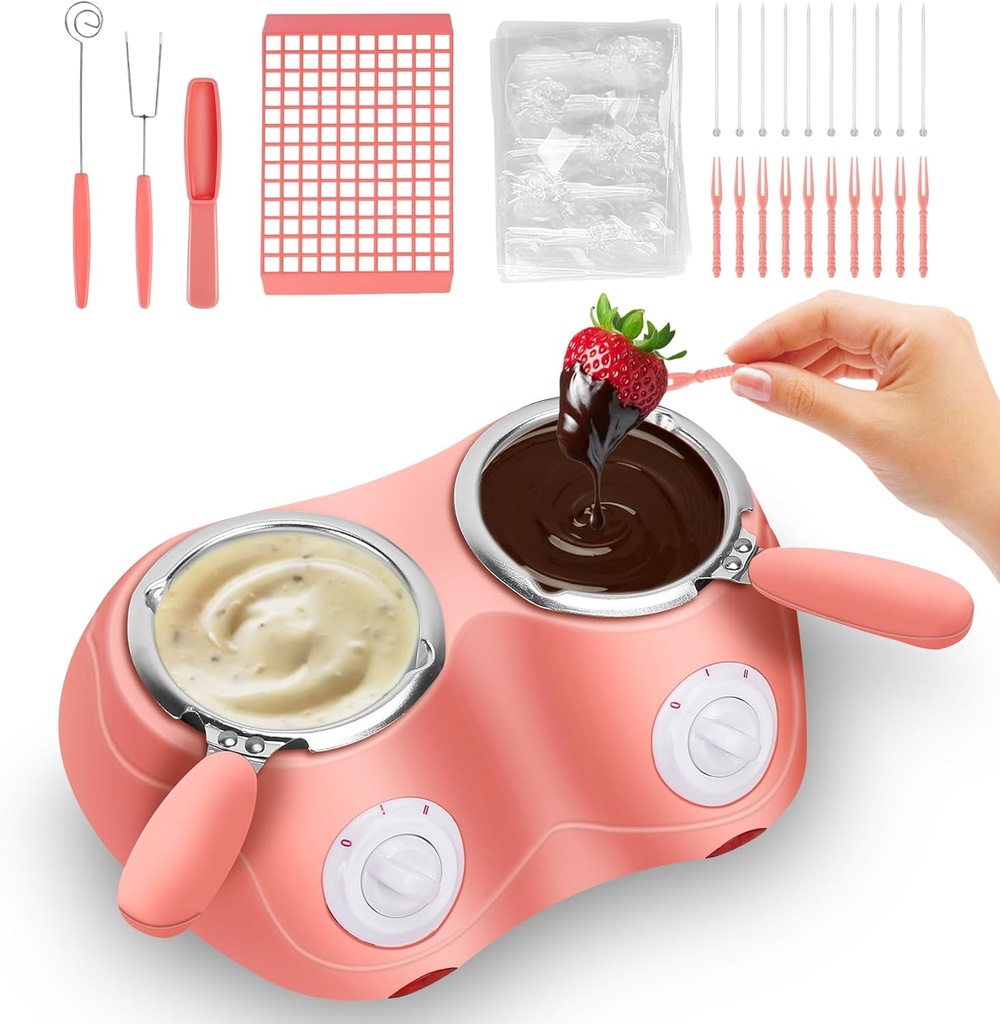 Chocolate Melting Pot, Electric Chocolate Fondue, Mini Fondue Candy Maker with Double Melting Pot for Milk Chocolate, Cheese, Butter, Candy