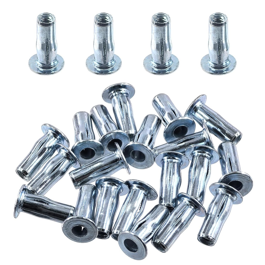 Swpeet 20Pcs M4 Metric Carbon Steel White Zinc-Plated Multi-Grip Rivet Nuts Plus Nuts Rivnuts Kit, Bulbed Shank Flat Head Threaded Insert Nut Construction Fasteners for Industrial