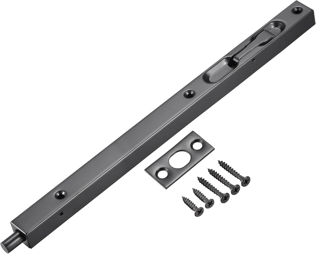 uxcell Flush Bolt, 12-inch Stainless Steel Security Door Guard Lever Action Latch Slide Lock, Black