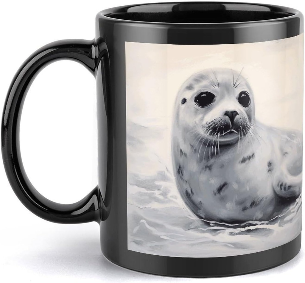 Harp Seal Painting Travel Mug Ceramic Large Ceramic Coffee Mugs with Handle, Porcelain Mugs- Perfect for Coffee Tea Espresso Other Beverages