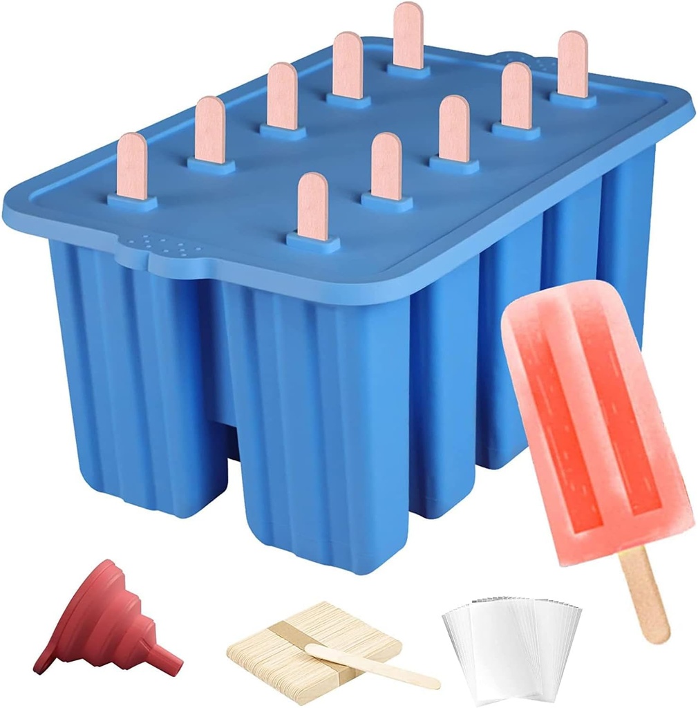 Silicone Popsicles Molds,Popcylce Molds,Food Grade Reusable Popsicle Molds for Kids,Homemade Popsicles Molds,Ice Cream Mold,Ice Pop Molds Maker with Popsicle Stick,Popsicle Bag,Funnel (Blue)