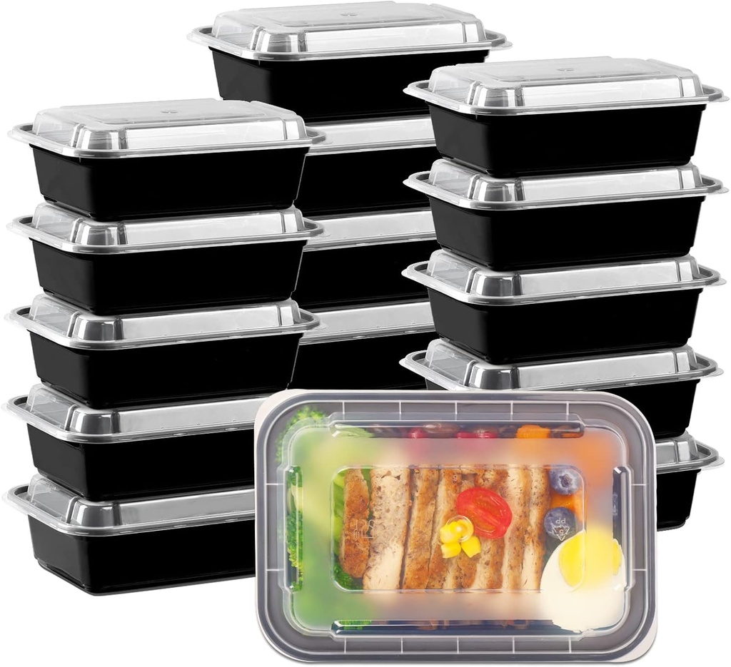 Moretoes 15 Pack Meal Prep Containers Reusable, Food Containers With Lids 24oz, 1 Compartment Food Storage Containers, Reusable Lunch Boxes Food Grade Bento Box, Microwave/Freezer/Dishwasher Safe
