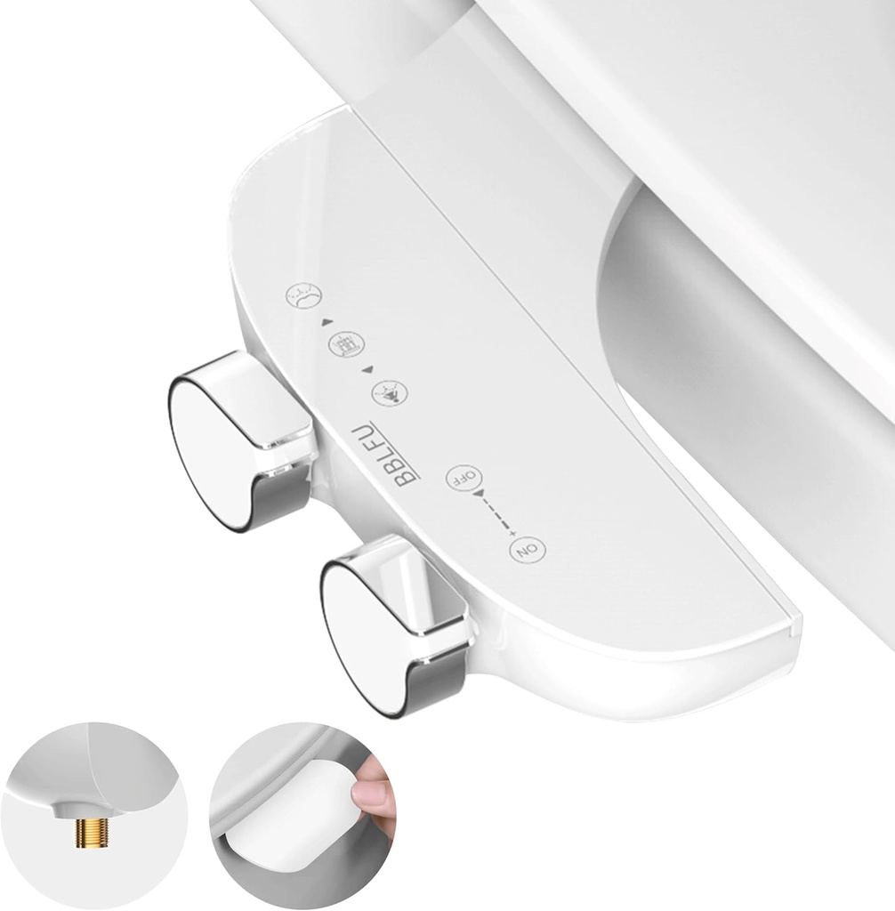 Ultra-Slim Bidet Attachment for Toilet,Non-Electric Fresh Water Sprayer Bidet,Self-Cleaning Dual Nozzle (Frontal & Rear Wash) Bidet for Existing Toilet Seat,Adjustable Water Pressure,White