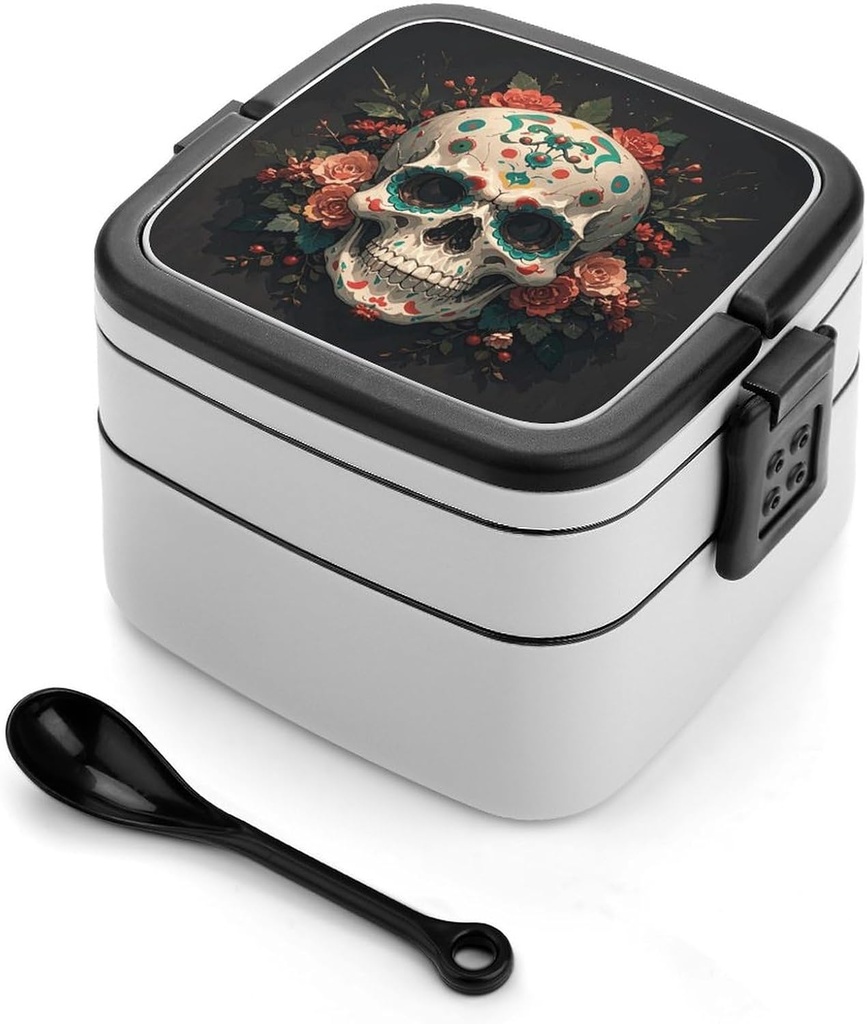 Amazing Skull And Bones Stackable Bento Box Double-layered Leak-Proof Lunch Box 1L Capacity Portable Lunchbox Durable Drop-Proof for Work Picnic Travel