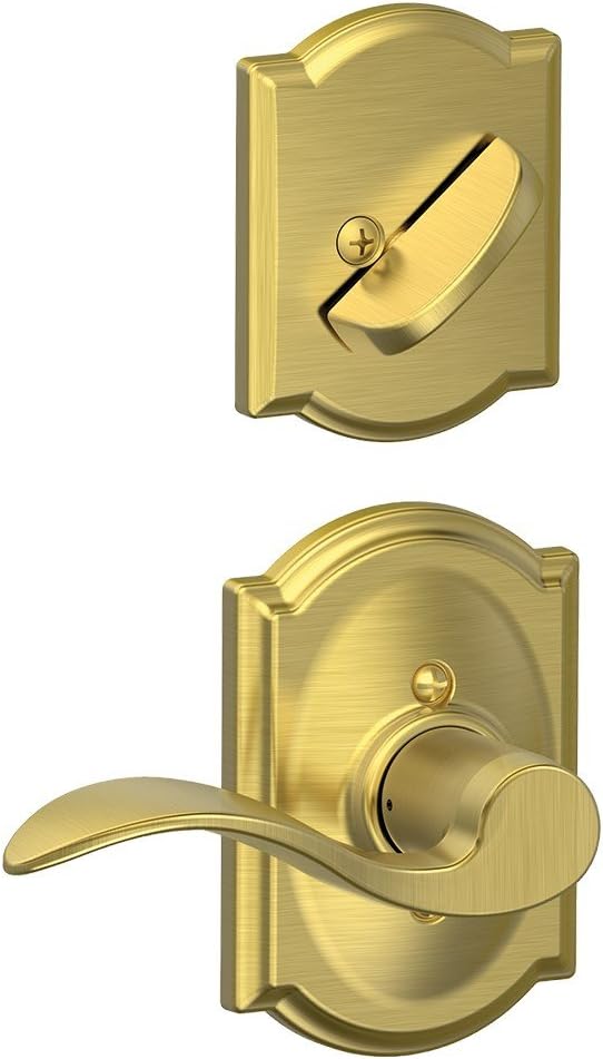 Schlage F59 ACC 608 CAM LH Interior Single Cylinder Deadbolt Left Hand Accent Lever with Camelot Trim, Satin Brass (Interior Half Only)