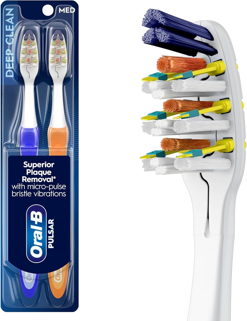 Oral-B Pulsar Pro-Health Expert Clean, Battery electric toothbrush, 2 count MEDIUM toothbrush pack, removes plaque, travel essentials tooth brush
