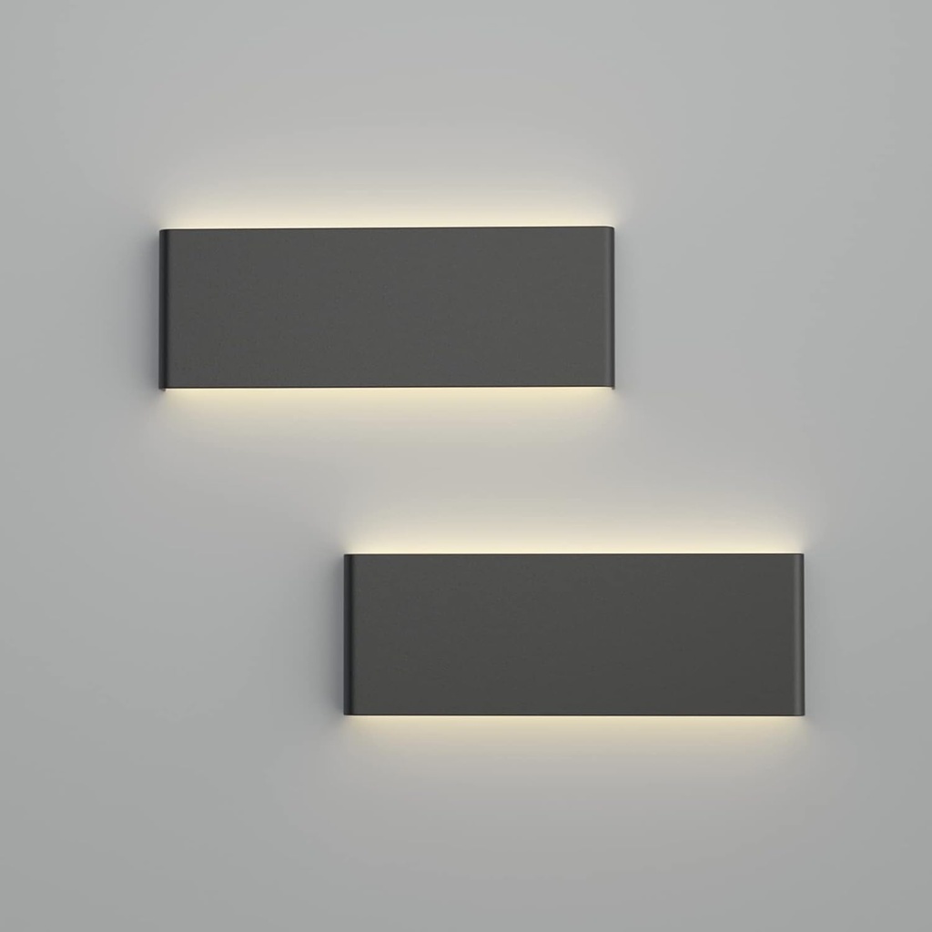Ralbay 15.7in LED Modern Matte Black Wall Sconce 2-Pack Aluminum Indoor LED Up and Down Modern Bathroom Wall Lighting Fixtures 14W Warm White Light 3000K