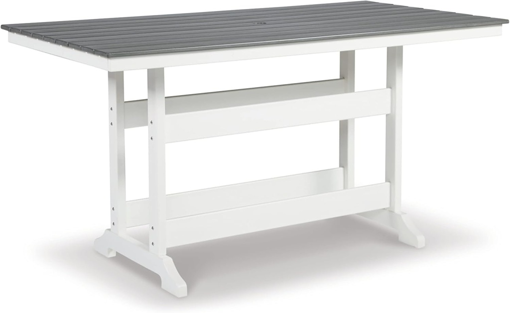 Signature Design by Ashley Transville Casual Outdoor Counter Table with Umbrella Option, Light Gray & White