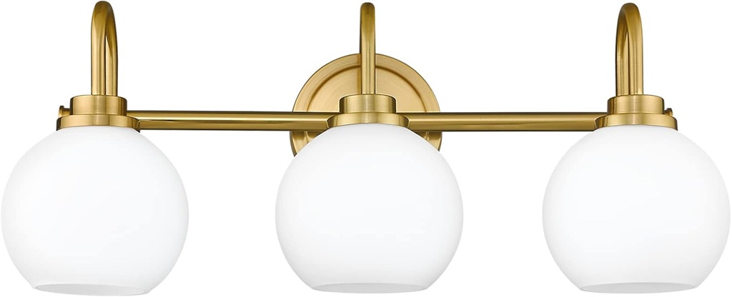 Gold Bathroom Light Fixtures, 3 Light Gold Modern Bathroom Light Fixtures Over Mirror with White Milk White Globe Glass Shade for Bathroom