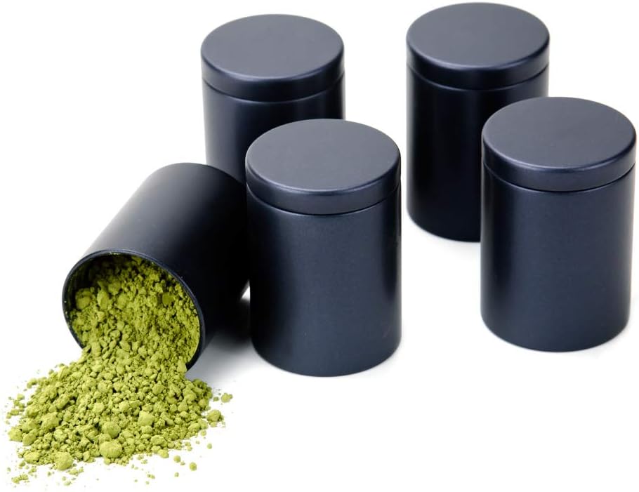 Small Tin Can Box Canister with Lid for Coffee Tea Candy Storage Loose Leaf Tea Tin Containers Storage 5 Pcs (Black, M)