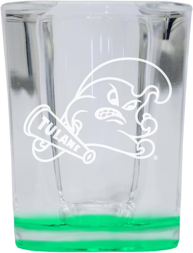 R and R Imports Tulane University Green Wave 2 Ounce Engraved Shot Glass Square Green Base Officially Licensed Collegiate Product 2-Pack