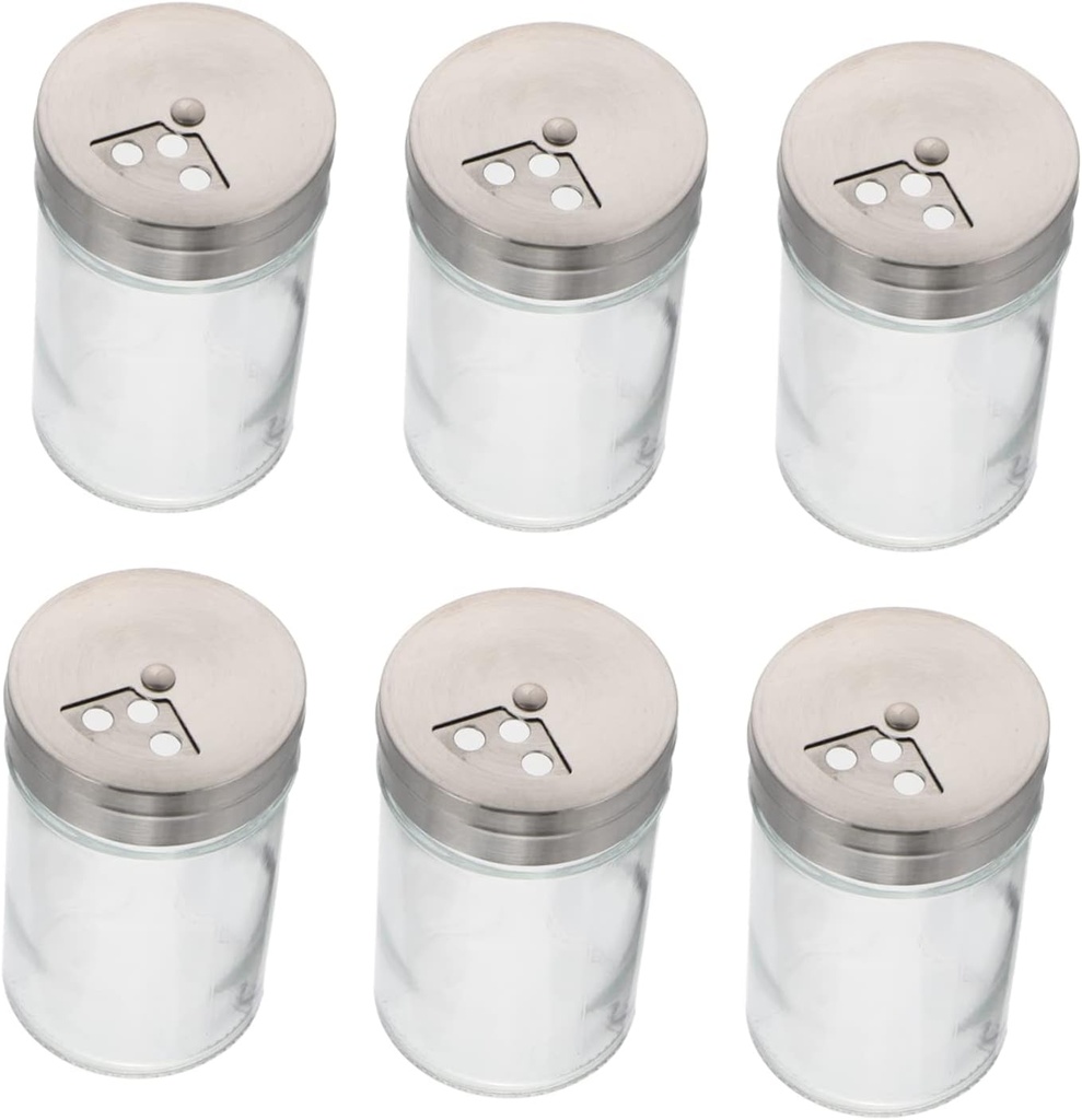DECHOUS 6Pcs Glass Kitchen Seasoning Bottles with Revolving Covers Food Grade Round Containers for Household Spice Storage and Convenient Cooking Organization