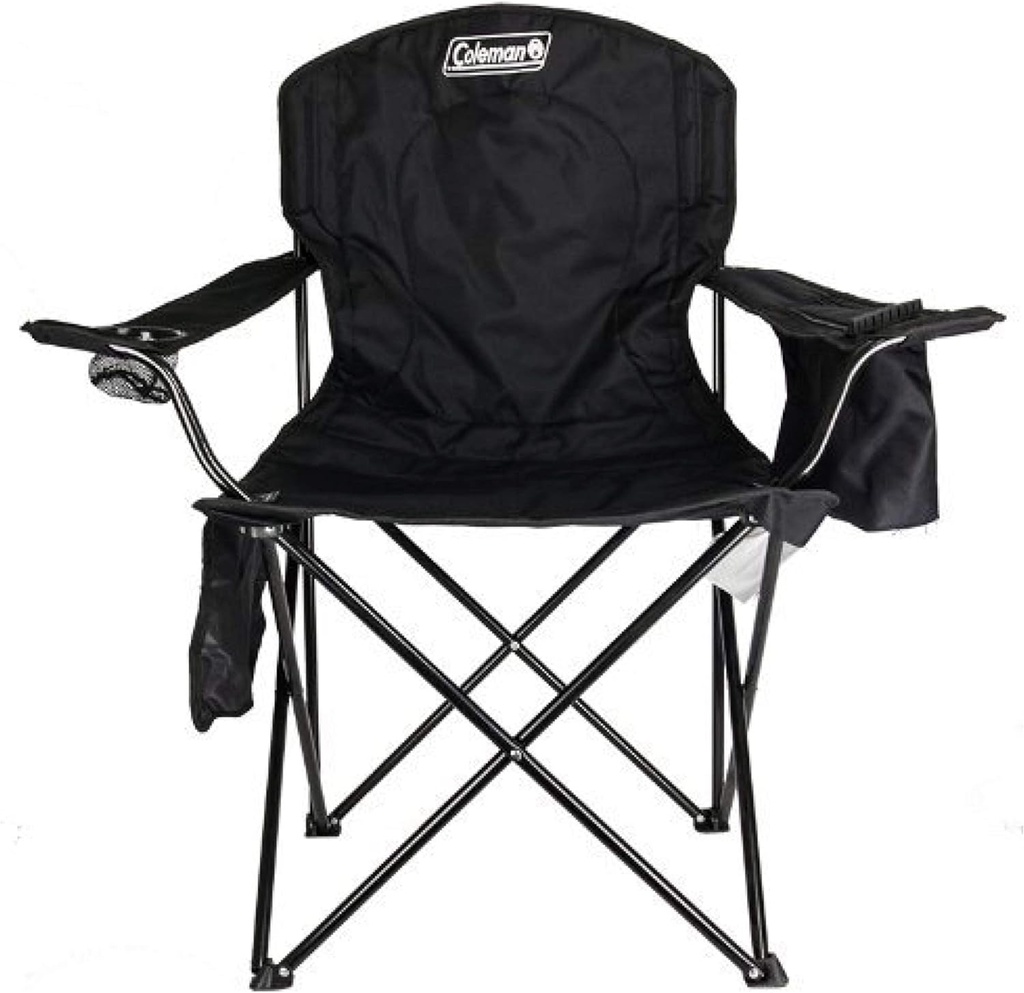 Coleman Portable Camping Chair with 4-Can Cooler, Cushioned Seat & Back with Side Pockets & Cup Holder, Carry Bag Included, Great for Camping, Tailgating, Firepits, Patio, & More