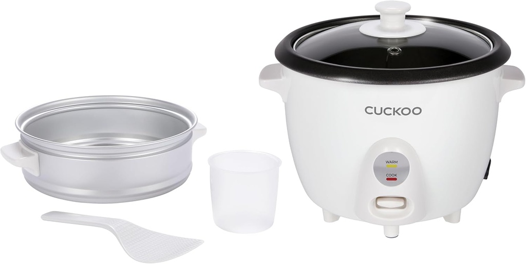 CUCKOO One Touch Rice Cooker 12-Cup Cooked, Small Rice Cooker & Warmer with Steamer Tray, Versatile Grain Cooker, Soup Maker, Auto Keep Warm, 6-Cup Uncooked, White (CR-0601C)