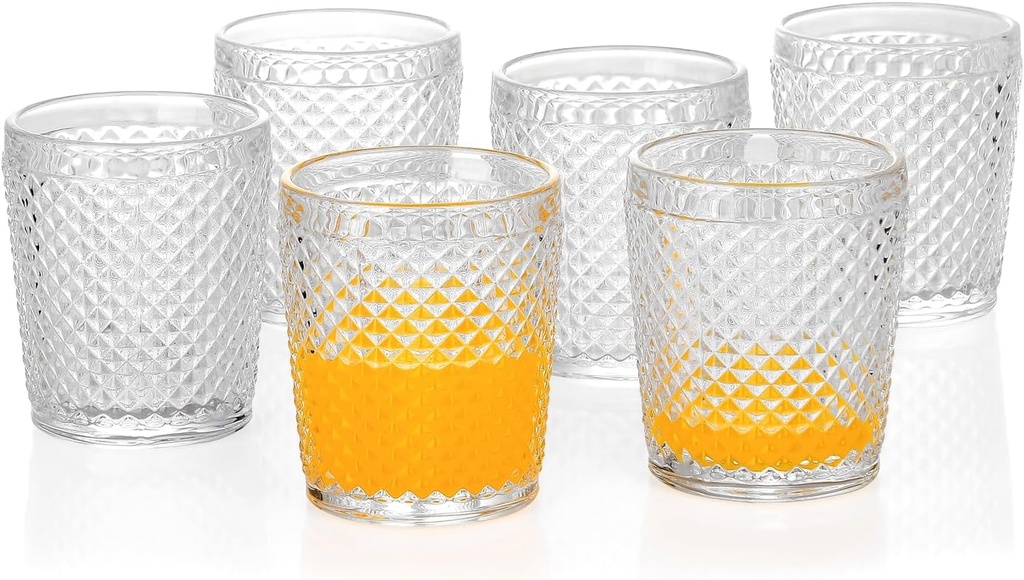 G Chroma Collection Tumbler Glasses Set of 6, 9.5 oz Clear Premiun Drinkware For Soda Juice Coke Beer Water Beverage Iced-tea, Double Old-fashioned Glass Perfect for Dinner Parties Bars Restaurants