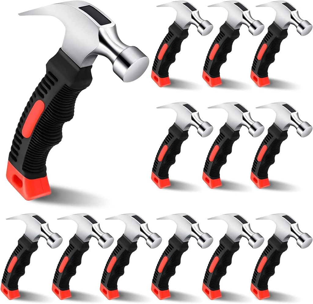 12 Pcs Stubby Claw Hammer, 8 Ounce Small Mini Stubby Hammer, Small Claw Hammers Lightweight Melt Hammers Tool for Home Repair, Building, Work, Crafts Handmade Outdoor Camping (Black-Red)