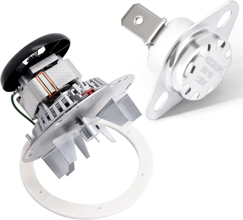 Adviace Replacement 812-3381 Exhaust Combustion Blower Motor & SRV230-1290 High Limit Switch for Quadrafire Classic Bay CB1200i Insert Pellet Stoves and Heatilator Eco Choice CAB50, PS50 Pellet Stove.