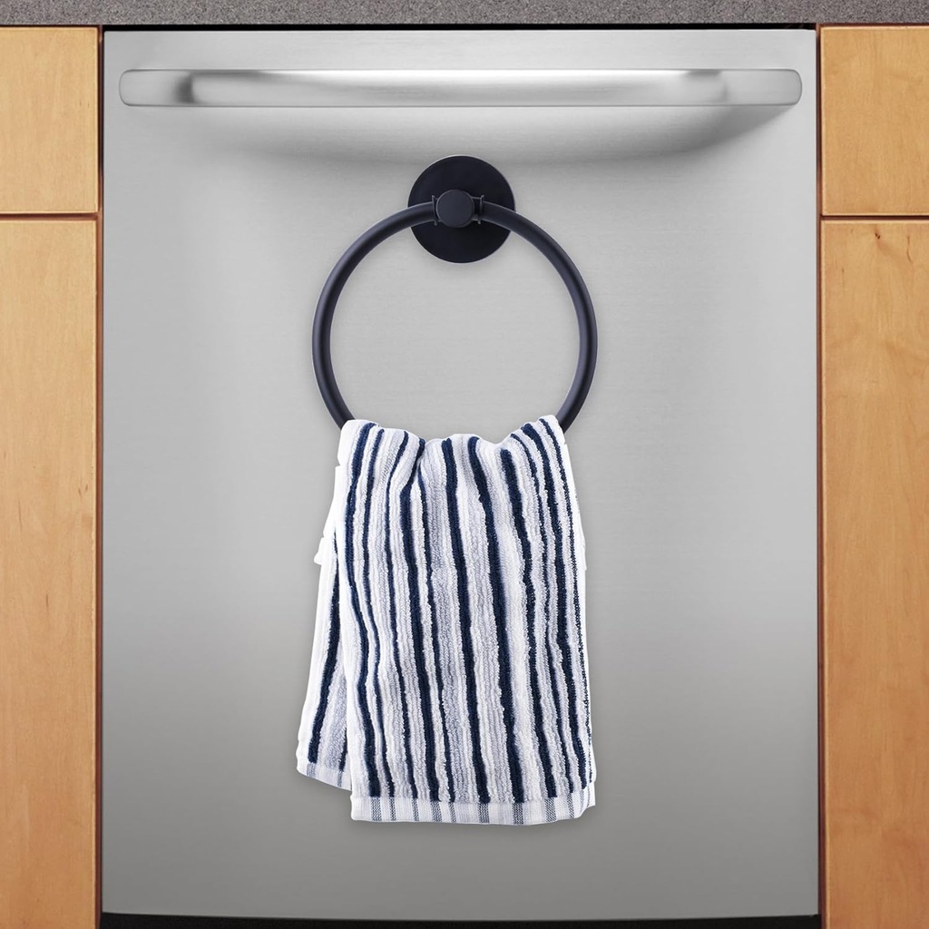 Magnetic Towel Ring Hand Towel Holder Towel Rack Towel Hook Hanger for Refrigerator, Kitchen Stove, Oven, Dishwasher, Sink, Laundry Washing Machine Black