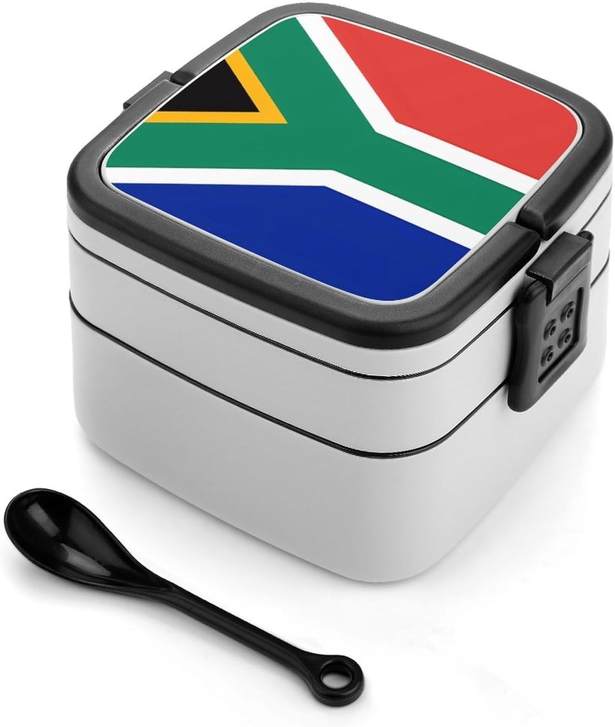 South Africa Flag Bento Box for Adults Double Layer Lunch Box with Spoon And Invisible Handle Microwave Dishwasher Safe Leak Proof Meal Prep Lunch Containers for Office Picnic