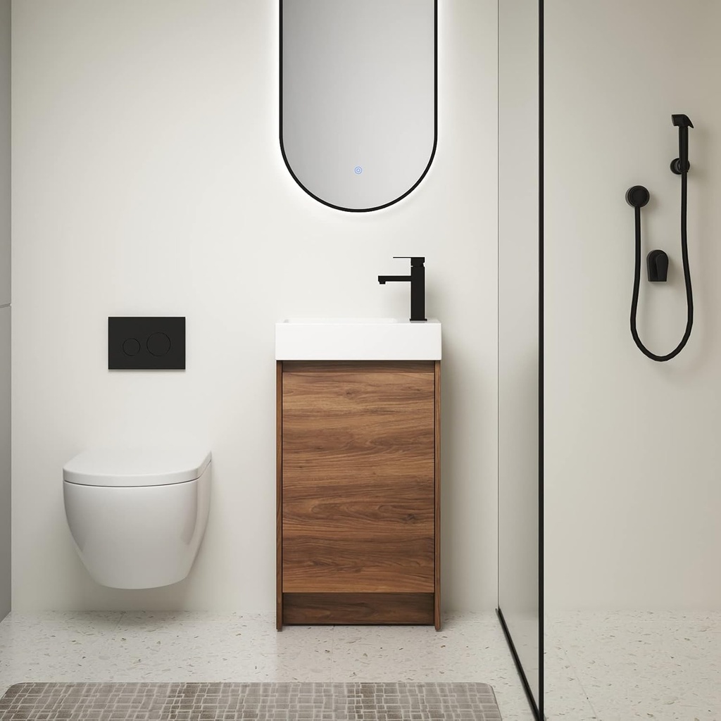 SSLine Freestanding Bathroom Vanity with Sink Set,18" Modern Bathroom Storage Cabinet with Door,Undermount Ceramic Vessel Sink with Wood Frame