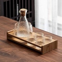 Glass Sake Set Japanese, Sake Pot Sake Cup Transparent Modern Used for Home Party and Great Gifts Sake Cups +Sake Pot + 1Vessel Cup for Heat Preservation or Refrigeration,with Shelf,300ml