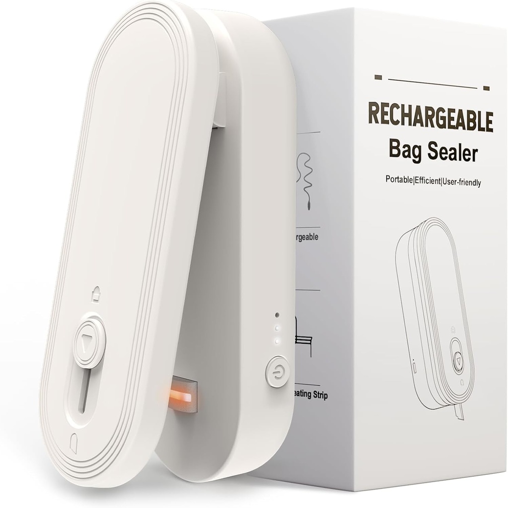 Mini Bag Sealer and Cutter, 1800mAh Rechargeable Chip Bag Sealer Handheld Heat Seal, 3 Heat Modes, Magnetic & Hanging Design, Portable Bag Sealing Machine for Heavy Duty Plastic Snack Cookie Bag
