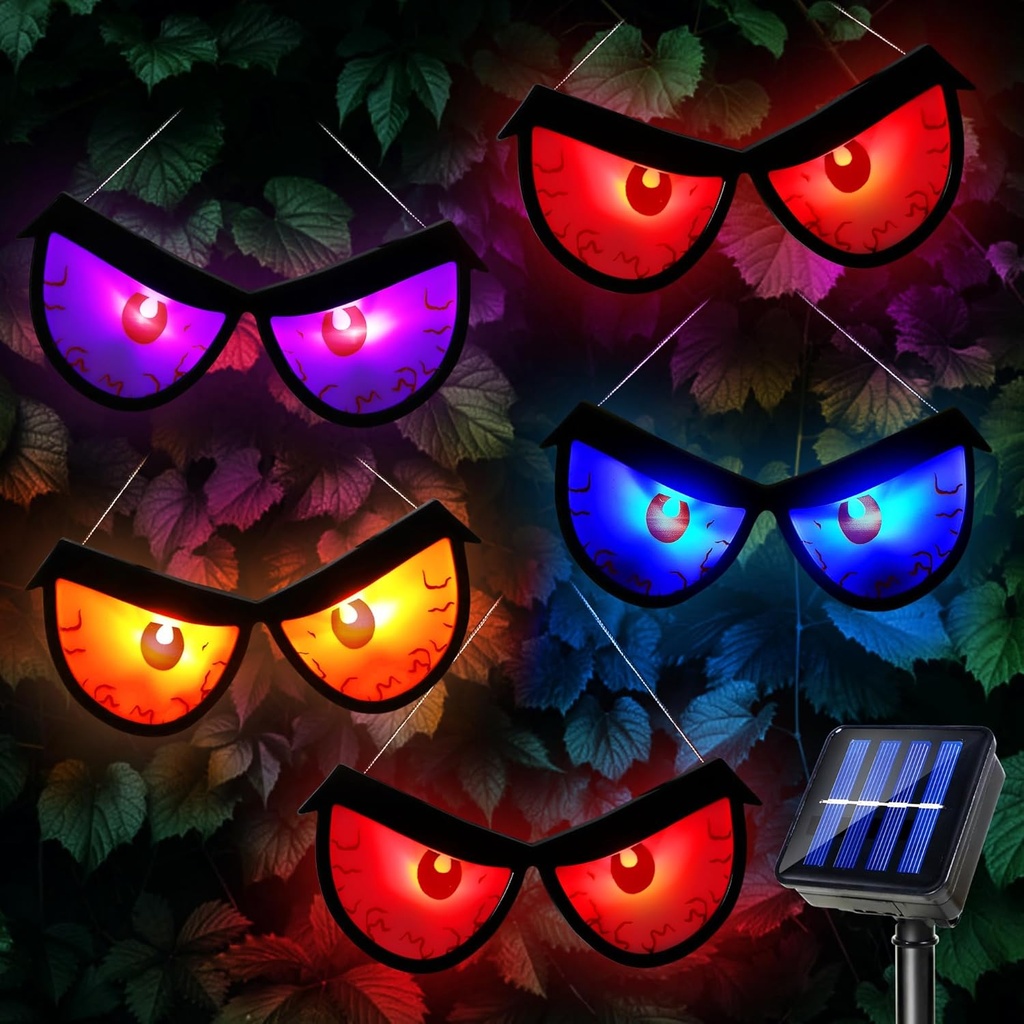 Solar Halloween Spooky Eyes Lights for Bushes, 5 Pairs Flashing Glowing Eyes Halloween Decorations Outdoor, Blinking Eye Lights for Yard Decorations