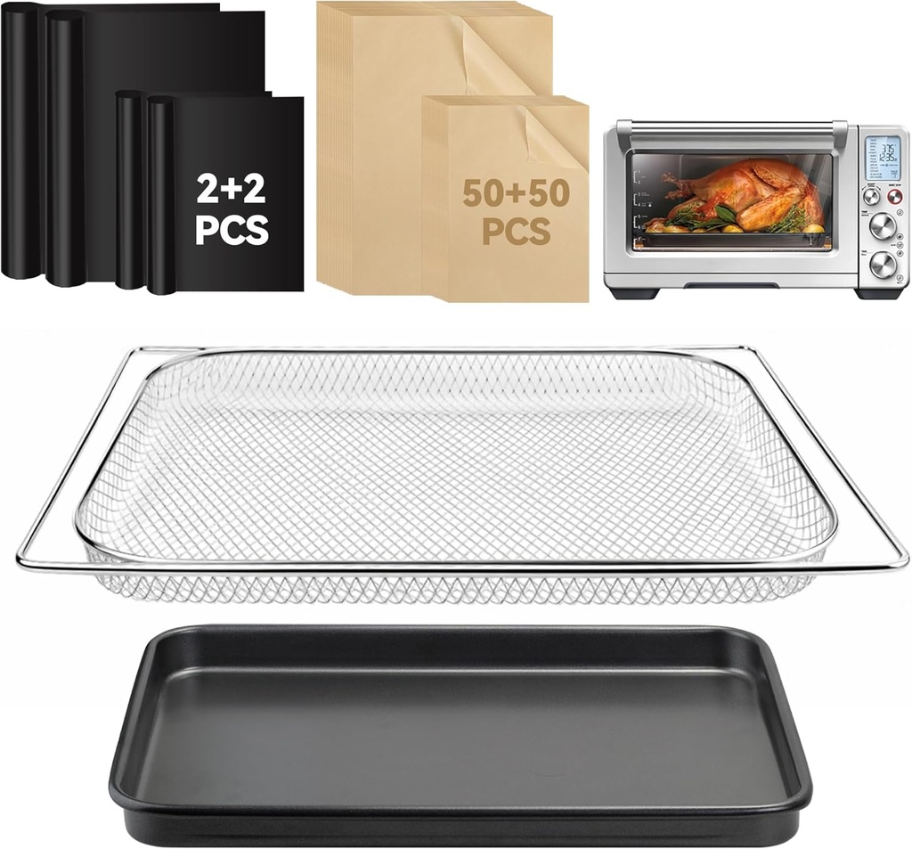 Air Fryer Accessories Compatible with Breville BOV900BSS Smart Oven Air Fryer Pro, Baking Pans Set with Baking Tray, Parchment Paper and Oven Mats for Breville BOV900BSS