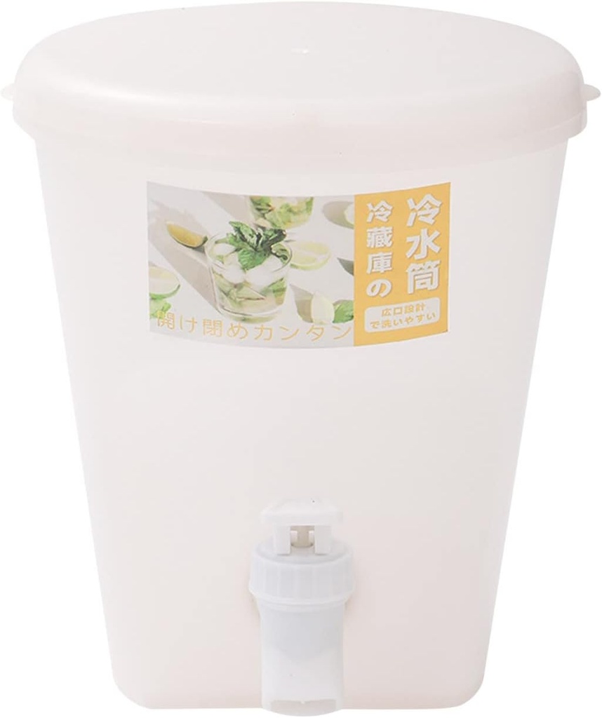 Cold Water Bottle With Faucet Lemonade Cool Bucket Ice Fruit Box Plastic Beverage Dispenser With Spigot 1 Gallon 1.5 Liters Container Cold Kettle With Faucet In Refrigerator Food (White, On