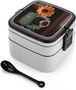 Stackable Double-Layer Bento Box Flowers on Camera Adults Lunchbox with Spoon Cute Japanese Bento Box Dishwasher Safe for Work Travel Dining Outc