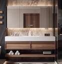 Bathroom Vanity with Sink, Floating Bathroom Cabinet Vanity, Solid Wood Single Sink Vanities with Smart LED Defog Mirror Cabinet, Wall-Mount Bath Furniture with Drawers, Faucet Included (Walnut, 56")
