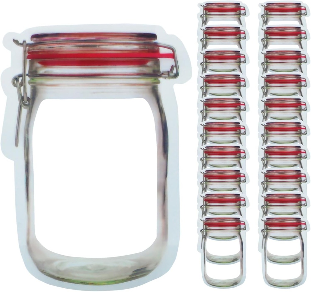 laffeya Candy Snack Bag, 20 Red 500ML Reusable Mason Jar Bags - Ideal for Tea and cookies Storage