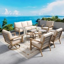 Patio Conversation Set,7 Pcs Metal Outdoor Furniture with 3-Seater Sofa,2 Swivel Chairs,2 Single Chairs,Metal Nested Table and 5.75" Extra Thick Cushion for Lawn Garden Backyard,Beige