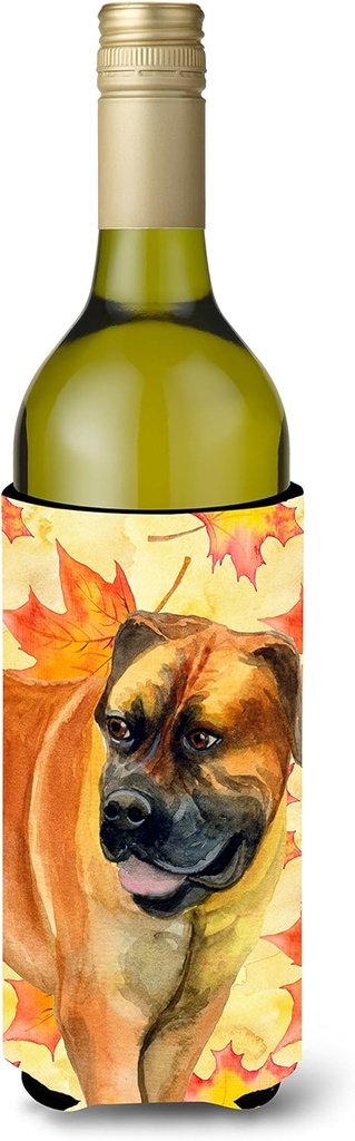 Caroline's Treasures BB9907LITERK Boerboel Mastiff Fall Wine Bottle Hugger, Yellow Bottle Cooler Sleeve Hugger Machine Washable Collapsible Insulator Beverage Insulated Holder