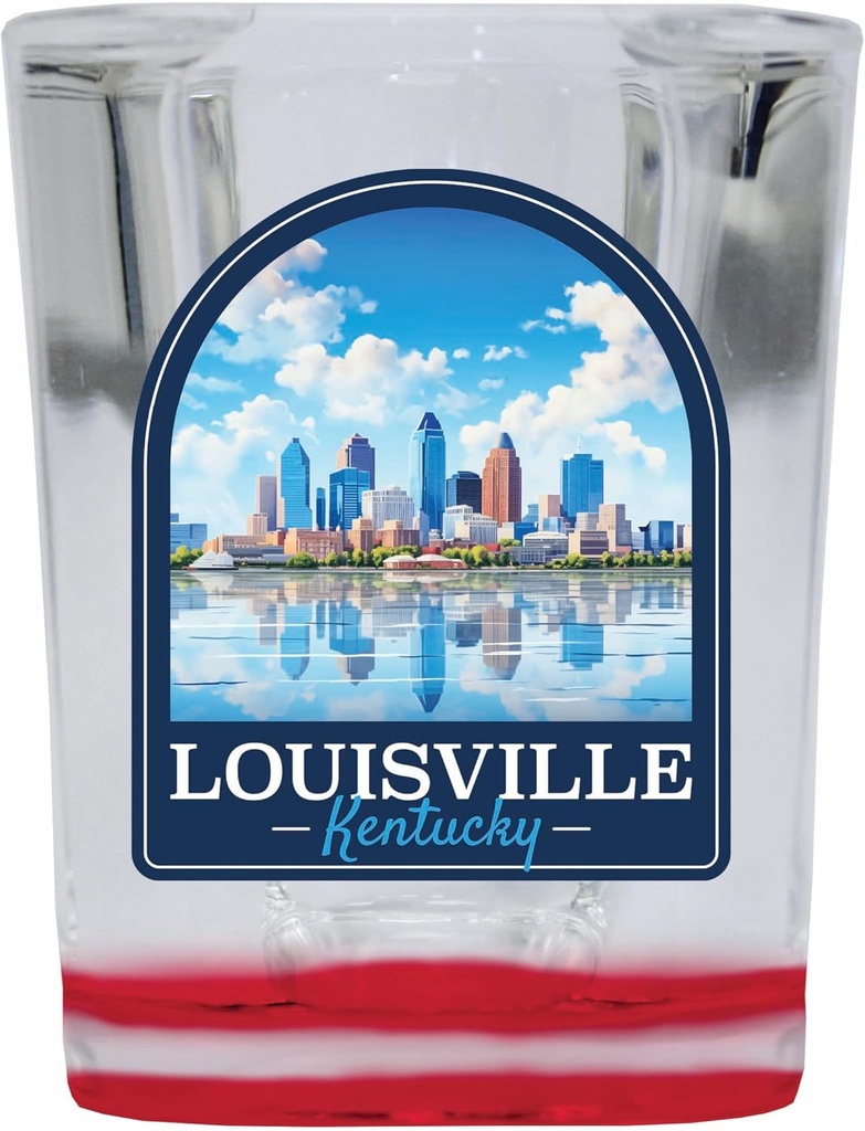 R and R Imports Louisville Kentucky Daytime Cityscape Design Souvenir 2 Ounce Shot Glass Square Red Base 2-Pack