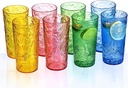 18oz Colorful Acrylic Glasses Drinkware (Set of 8), Ice-carved Design Stackable Shatter-Proof Plastic Cups, Reusable Plastic Drinking Tumblers, BPA-Free, Dishwasher-Safe