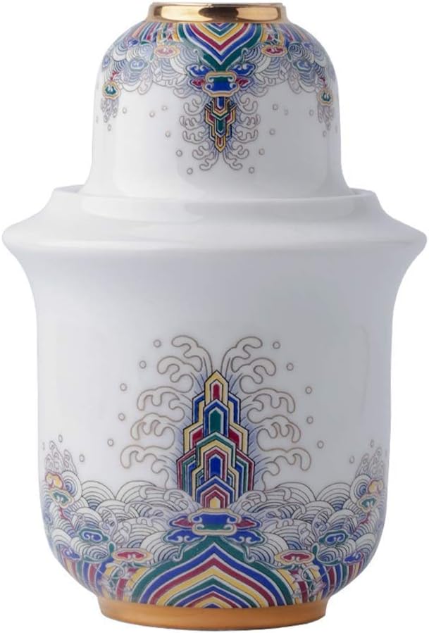 Sake Set Noble Fashion Wave Pattern Traditional Retro Porcelain Crafts Wine Glass Set for Warm/Cold Sake Service(#4)