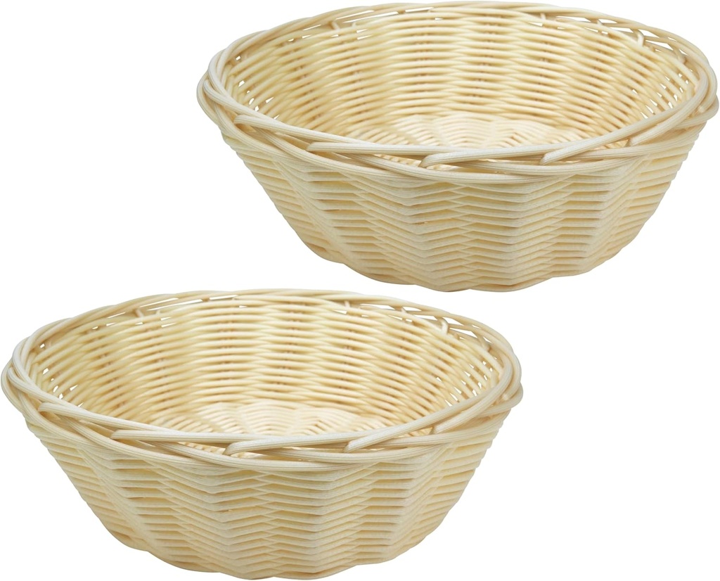 8-Inch Round Woven Bread Roll Baskets, Food Serving Baskets, Basket, Restaurant Quality, Polypropylene Material - Set of 2