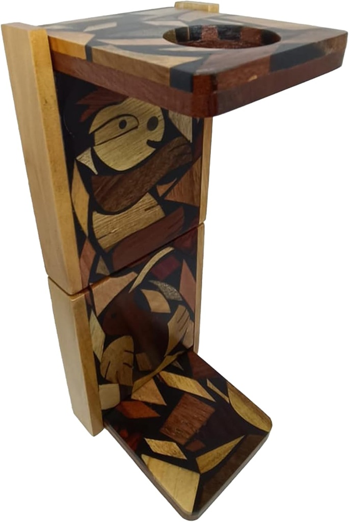 Handmade Foldable Portable Wooden Stand Coffee Maker - CHORREADOR DE CAFE - Made with Resin and Central America Wood by a Craftsman in Costa Rica. Sloth and Hummingbird Design. Includes Cloth Filter.