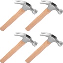 4 Pack 16 Ounce Claw Hammer with Wooden Handle, Durable Forged Steel Heads, Wooden Claw Hammer, Nail Hammer for Carpentry, Framing, Demolition & More